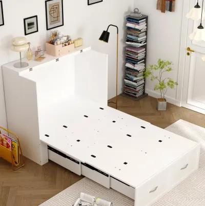 FUFU&GAGA Modern Convertible Bed with Storage Drawers and Upholstered Backrest (76.8" L x 44.4" W x 41.3" H), White