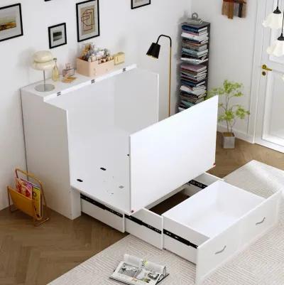 FUFU&GAGA Modern Convertible Bed with Storage Drawers and Upholstered Backrest (76.8" L x 44.4" W x 41.3" H), White