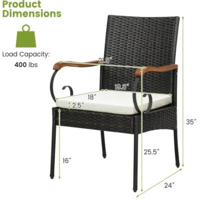 Hivvago Set of 2/4 Outdoor PE Wicker Chair with Acacia Wood Armrests