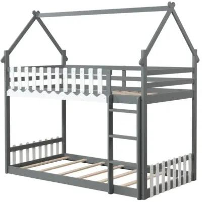 Hivvago Twin Over Twin Bunk Bed with Fence and Ladder for Kids