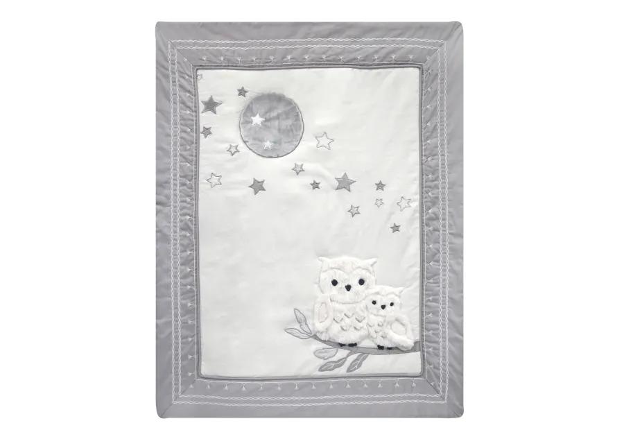 Lambs & Ivy Luna White/Gray Celestial Owl 4-Piece Nursery Baby Crib Bedding Set