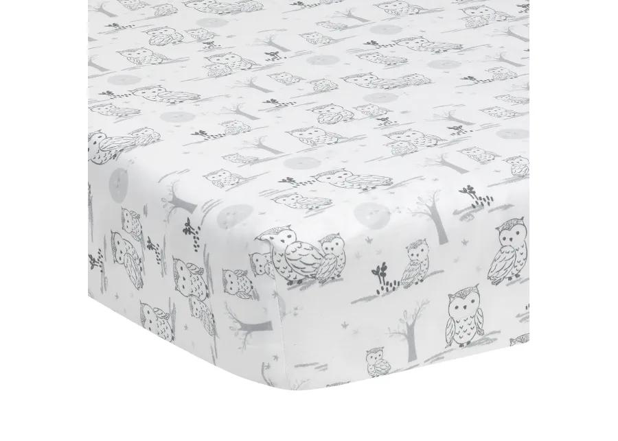 Lambs & Ivy Luna White/Gray Celestial Owl 4-Piece Nursery Baby Crib Bedding Set