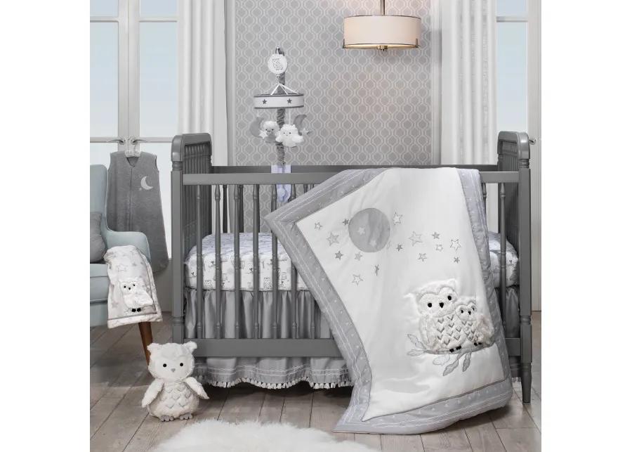 Lambs & Ivy Luna White/Gray Celestial Owl 4-Piece Nursery Baby Crib Bedding Set