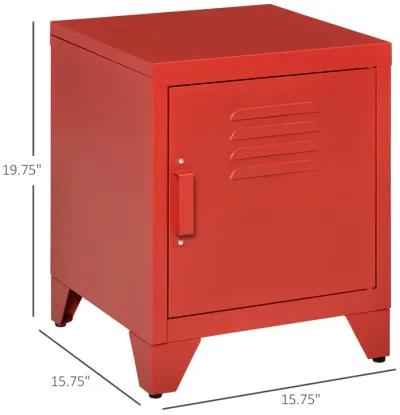 HOMCOM Industrial End Table, Living Room Side Table with Locker-Style Door and Adjustable Shelf, Red