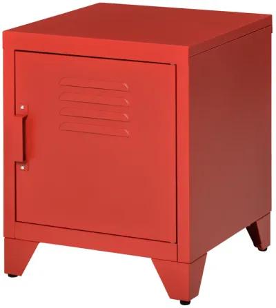 HOMCOM Industrial End Table, Living Room Side Table with Locker-Style Door and Adjustable Shelf, Red