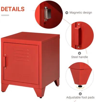 HOMCOM Industrial End Table, Living Room Side Table with Locker-Style Door and Adjustable Shelf, Red