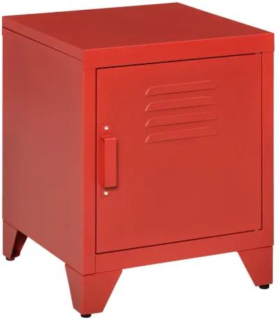 HOMCOM Industrial End Table, Living Room Side Table with Locker-Style Door and Adjustable Shelf, Red