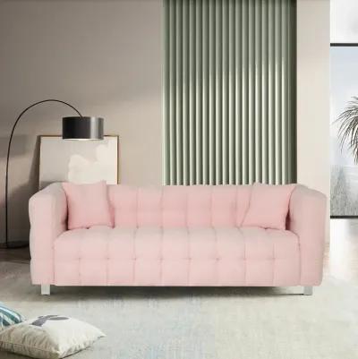 Pink Teddy Fleece Sofa Set with Throw Pillows