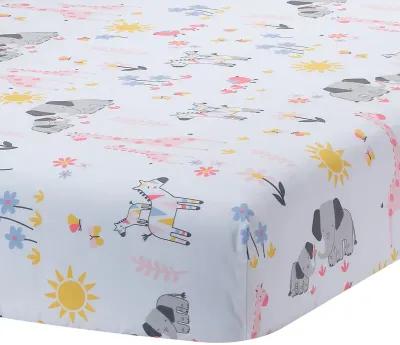 Lambs & Ivy Jazzy Jungle 100% Cotton Safari Baby Fitted Crib Sheet - White