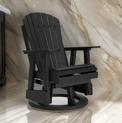 Sami 31 Inch Outdoor Swivel Glider Chair, Slatted, Adirondack, Black Finish - Benzara