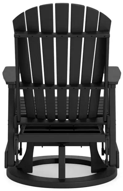 Sami 31 Inch Outdoor Swivel Glider Chair, Slatted, Adirondack, Black Finish - Benzara