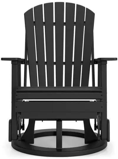 Sami 31 Inch Outdoor Swivel Glider Chair, Slatted, Adirondack, Black Finish - Benzara