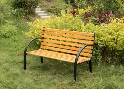 Classical Wooden Slats Outdoor Park Bench with Steel Frame, Seating Bench for Yard, Patio, Garden, Balcony, and Deck