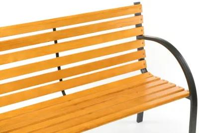 Classical Wooden Slats Outdoor Park Bench with Steel Frame, Seating Bench for Yard, Patio, Garden, Balcony, and Deck