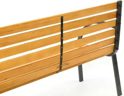 Classical Wooden Slats Outdoor Park Bench with Steel Frame, Seating Bench for Yard, Patio, Garden, Balcony, and Deck