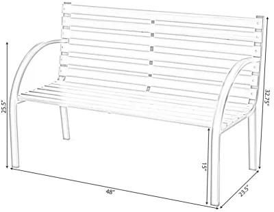 Classical Wooden Slats Outdoor Park Bench with Steel Frame, Seating Bench for Yard, Patio, Garden, Balcony, and Deck