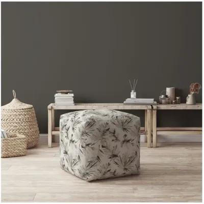 Homezia 17" Beige Flax Floral Print Pouf Ottoman