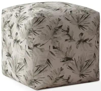 Homezia 17" Beige Flax Floral Print Pouf Ottoman