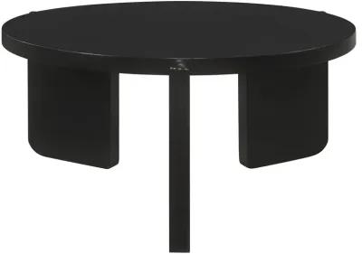 Kiya Coffee Table, 39 Inch Round Top, Black Solid Wood Frame, Panel Legs - Benzara