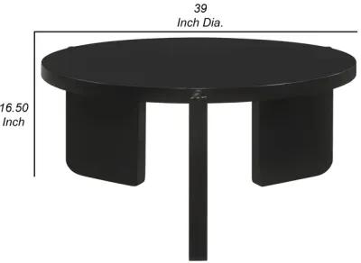 Kiya Coffee Table, 39 Inch Round Top, Black Solid Wood Frame, Panel Legs - Benzara