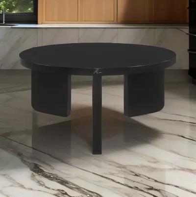 Kiya Coffee Table, 39 Inch Round Top, Black Solid Wood Frame, Panel Legs - Benzara