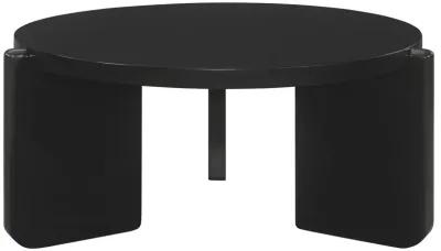 Kiya Coffee Table, 39 Inch Round Top, Black Solid Wood Frame, Panel Legs - Benzara