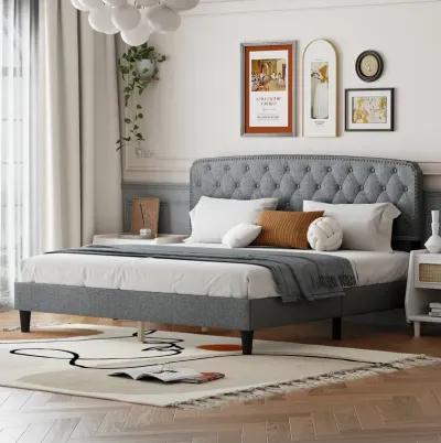 Adjustable King Headboard in Light Grey Linen