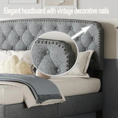 Adjustable King Headboard in Light Grey Linen