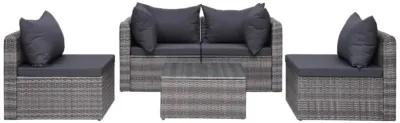 vidaXL 5 Piece Garden Sofa Set with Cushions & Pillows Poly Rattan Gray