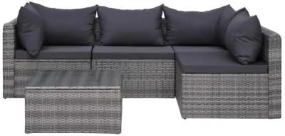 vidaXL 5 Piece Garden Sofa Set with Cushions & Pillows Poly Rattan Gray