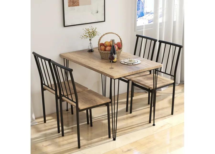 5 Pieces Dining Table Set for 4 with Metal Frame for Home Restaurant