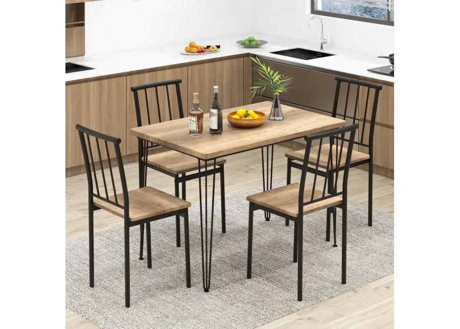 5 Pieces Dining Table Set for 4 with Metal Frame for Home Restaurant