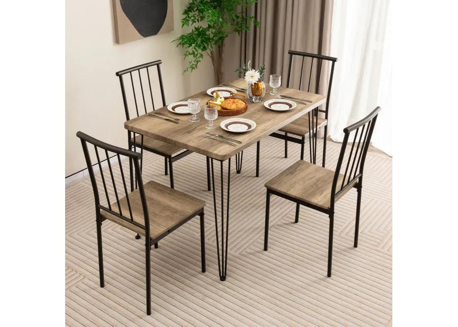 5 Pieces Dining Table Set for 4 with Metal Frame for Home Restaurant