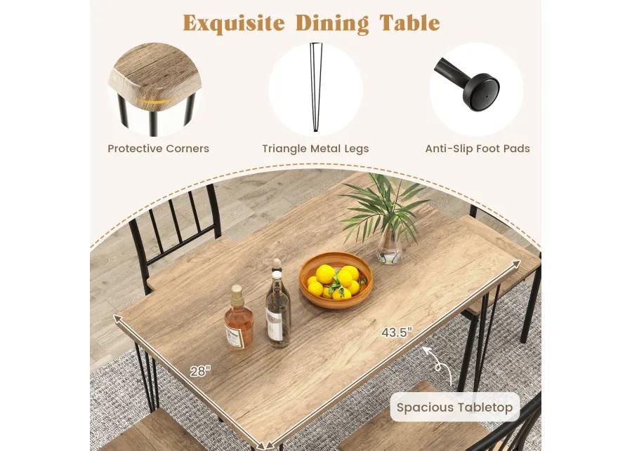 5 Pieces Dining Table Set for 4 with Metal Frame for Home Restaurant