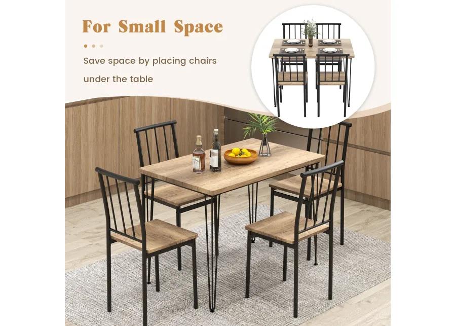 5 Pieces Dining Table Set for 4 with Metal Frame for Home Restaurant