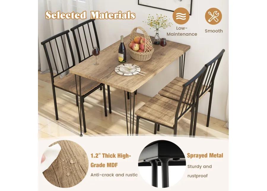 5 Pieces Dining Table Set for 4 with Metal Frame for Home Restaurant