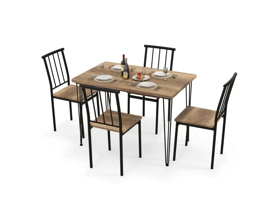 5 Pieces Dining Table Set for 4 with Metal Frame for Home Restaurant