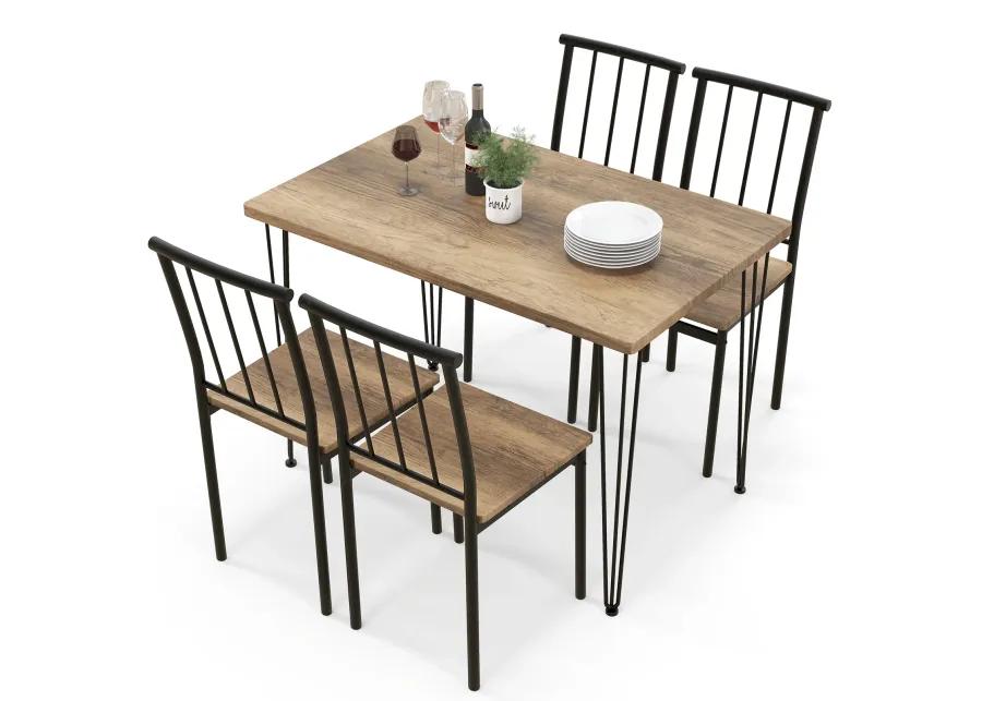 5 Pieces Dining Table Set for 4 with Metal Frame for Home Restaurant