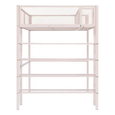 Twin Size Metal Loft Bed With 4Tier Shelves And Storage, Pink