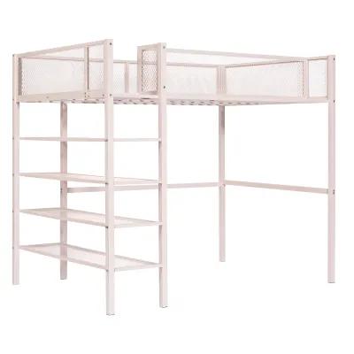 Twin Size Metal Loft Bed With 4Tier Shelves And Storage, Pink