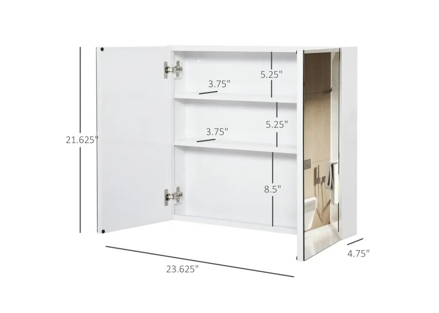 2 Door Floating Restroom Bathroom Vanity Mirror W/3-Tier Storage Shelves 24"x22"