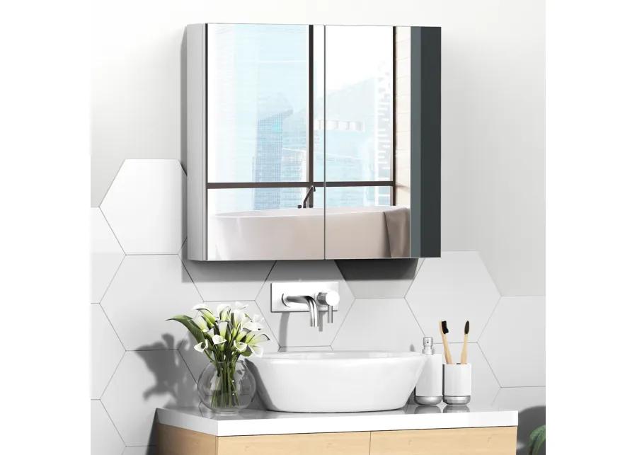 2 Door Floating Restroom Bathroom Vanity Mirror W/3-Tier Storage Shelves 24"x22"