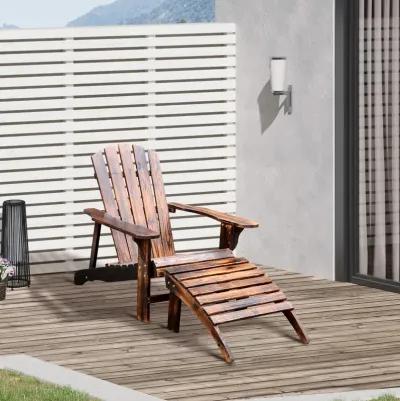 Outsunny Wooden Adirondack Chair with Ottoman, Outdoor Fire Pit Chair, Patio Lounge Chair that Supports Up to 330 lbs., Rustic Brown