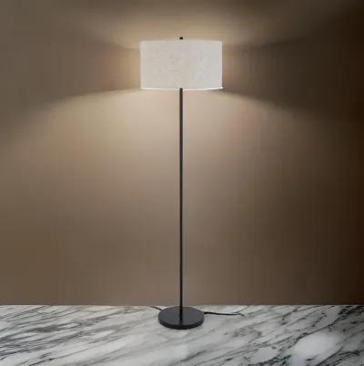 Sie 59 Inch Floor Lamp, White Linen Shade, Round Base, Black Metal Pole - Benzara