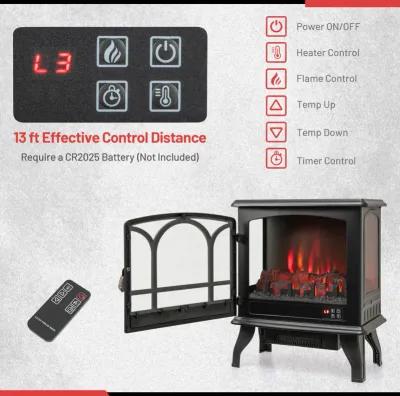 1400W Electric Stove Heater with 3-Level Flame Effect and 3-Sided View-Black