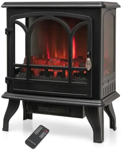 1400W Electric Stove Heater with 3-Level Flame Effect and 3-Sided View-Black