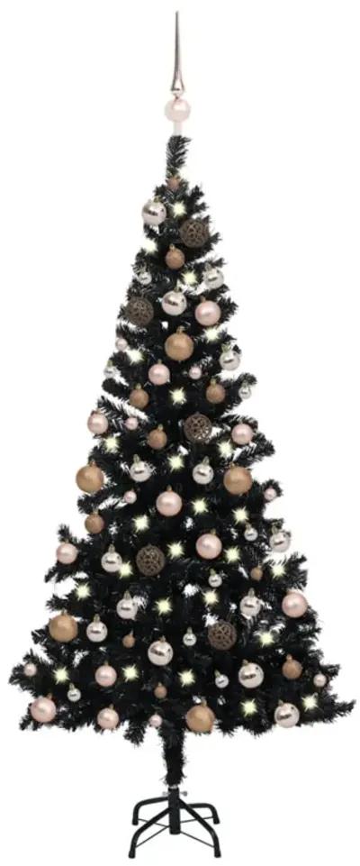 vidaXL Artificial Christmas Tree with LEDs&Ball Set Black 59.1" PVC