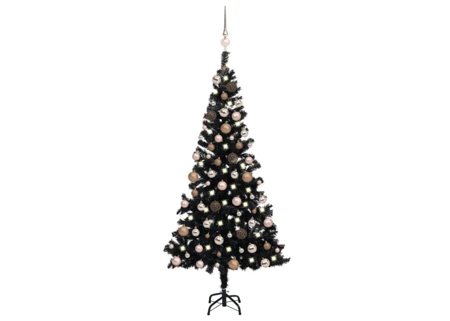 vidaXL Artificial Christmas Tree with LEDs&Ball Set Black 59.1" PVC