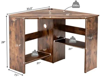 Corner Computer Desk Triangle Writing Workstation with Storage Shelf