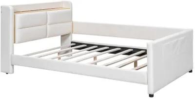 Merax Upholstered Platform Bed with Guardrail